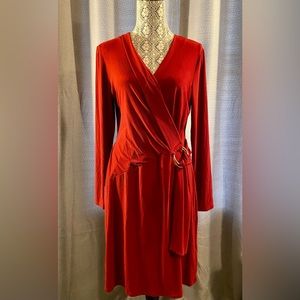 Beautiful Deep Red Cocktail Dress. Size 10/12. Faux wrap style.